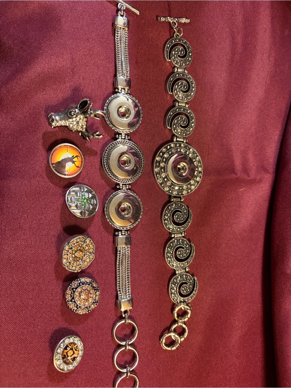 Gold-Tone Interchangeable Snap Button Bracelet with Decorative Charms - Gold